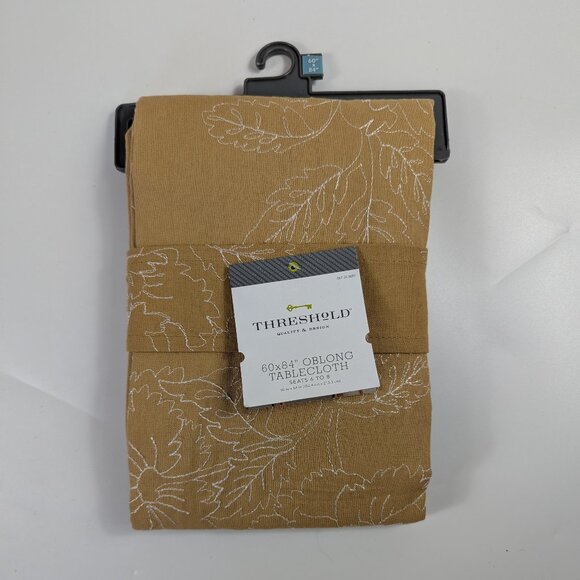 Threshold Yellow Orange Cotton Oblong Embroidered Floral Tablecloth 60x84 NEW - Picture 1 of 6